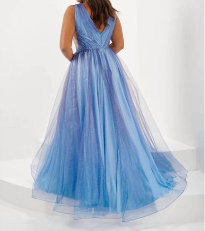 Sparkle Ombre Tulle V-neck Gown - Plus