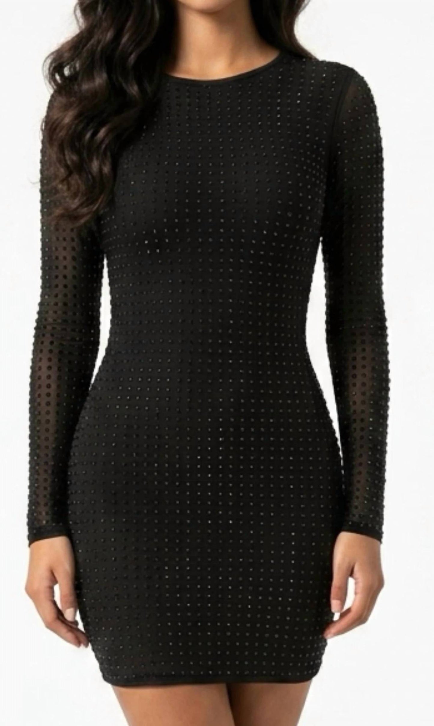 Women's Rhinestone Mesh Bodycon Mini Dress