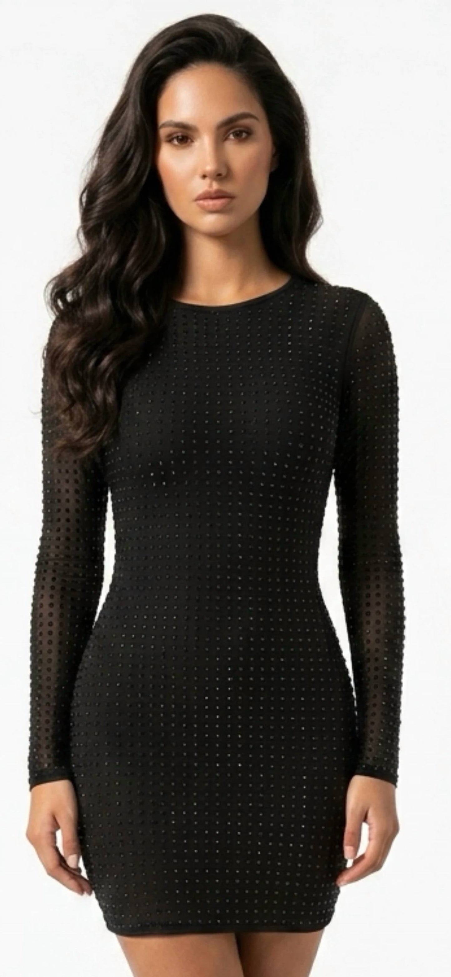 Women's Rhinestone Mesh Bodycon Mini Dress