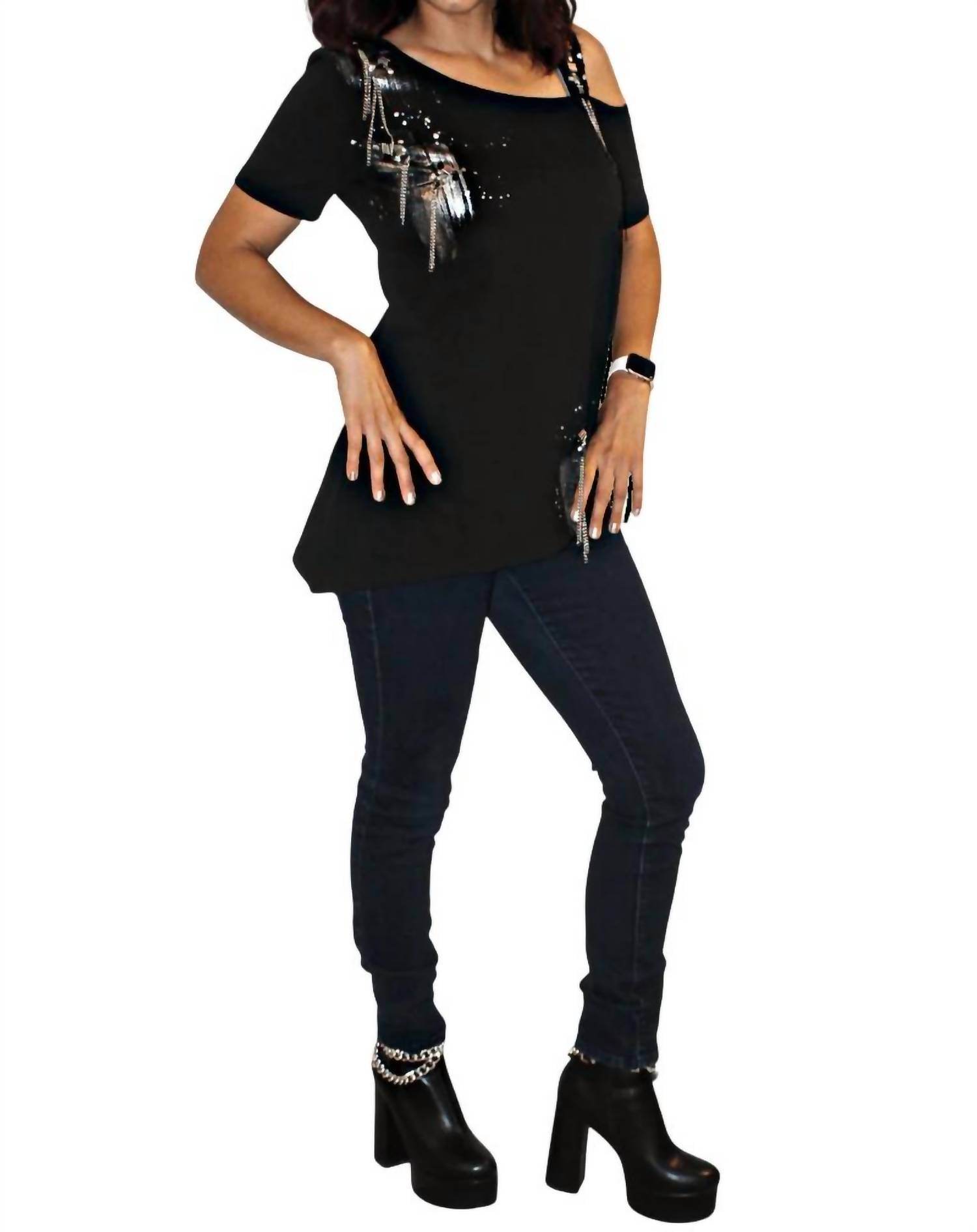 OLYSS - Tania One-Shoulder Studded Tee - Rack Hunt -