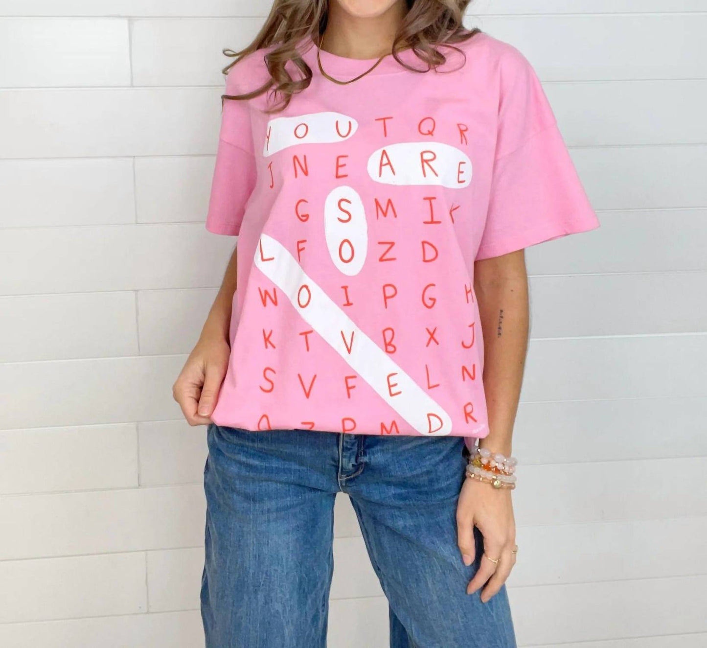 Crossword Puzzle Graphic Short Sleeve Crew Neck Tee