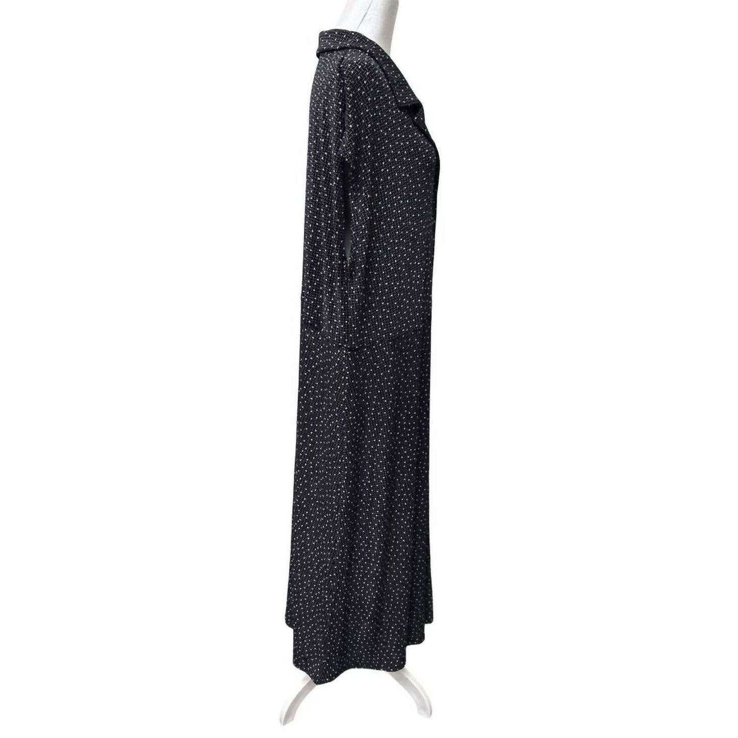 Women's Sleeveless Front Button Square Dot Pattern Midi Dress