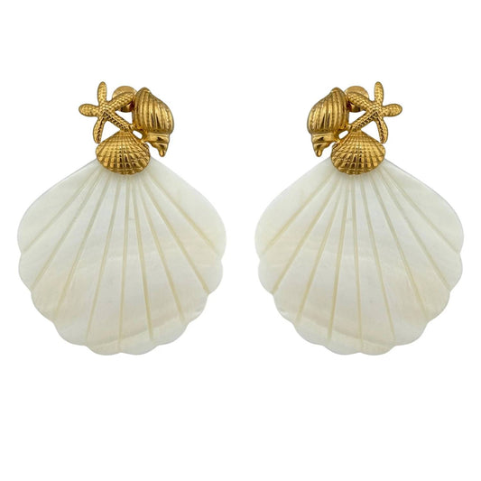 Jazzy Pink Women's Seashell Coast Earrings in Ivory