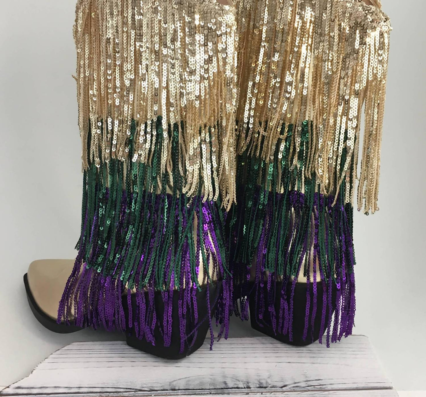 Women's Mardi Gras Sequin Tassel Boots