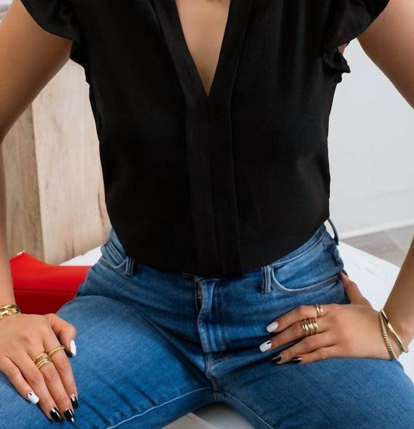 Mine and E&M - Split Neck Ruffle Sleeve Blouse - Rack Hunt