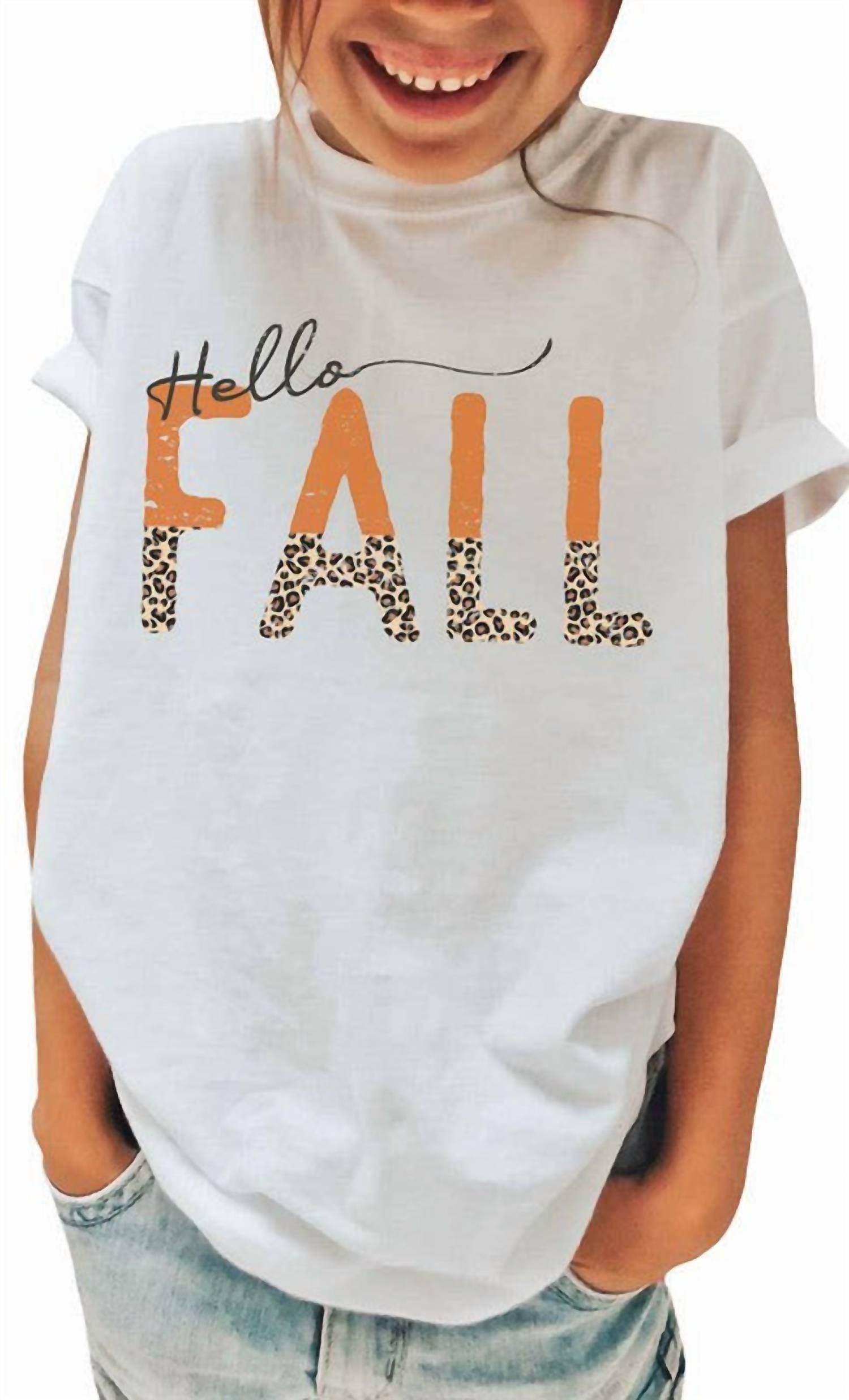 Tultex Apparel - Girls Leopard Hello Fall T-shirt - Rack Hunt -