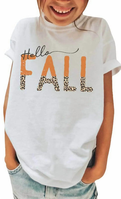 Tultex Apparel - Girls Leopard Hello Fall T-shirt - Rack Hunt