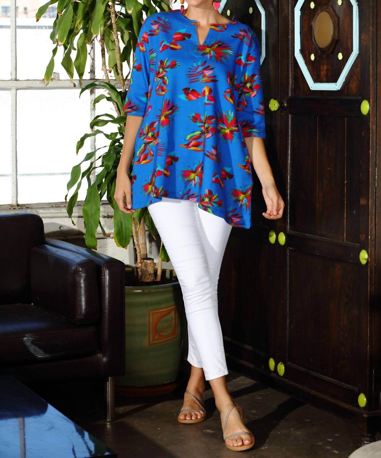 KikiSol - Searenity Fiesta Leaf French Terry Tunic With Pockets - Rack Hunt -