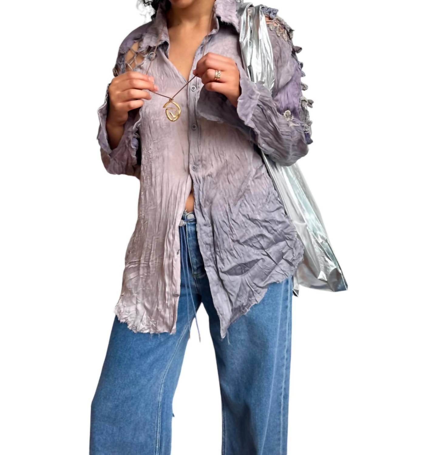 Luna Del Pinal - Orange Peel Crochet Evening Shirt - Rack Hunt -