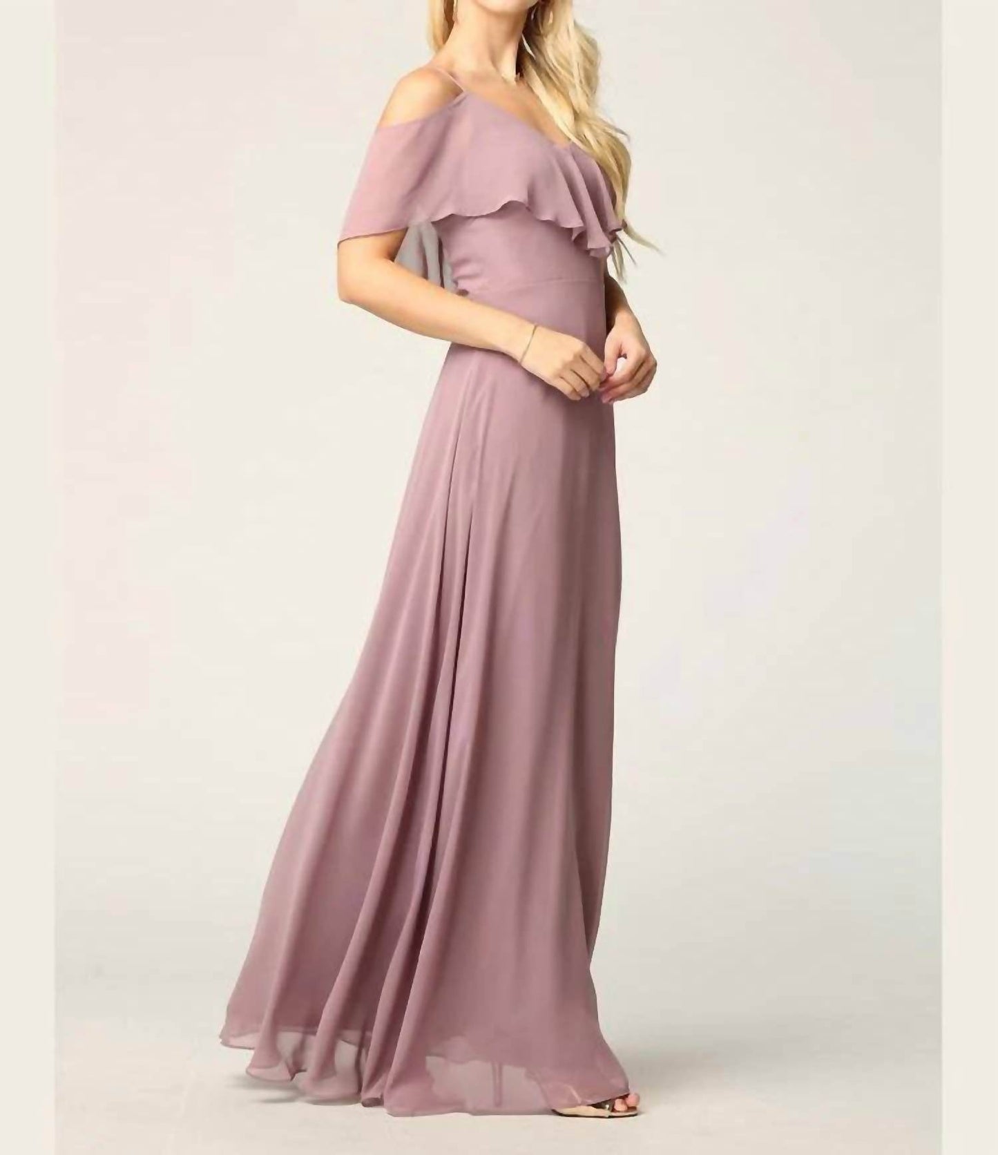 Eva USA - Chiffon Cold Shoulder Ruffle Sleeve Bridesmaid Dress - Rack Hunt