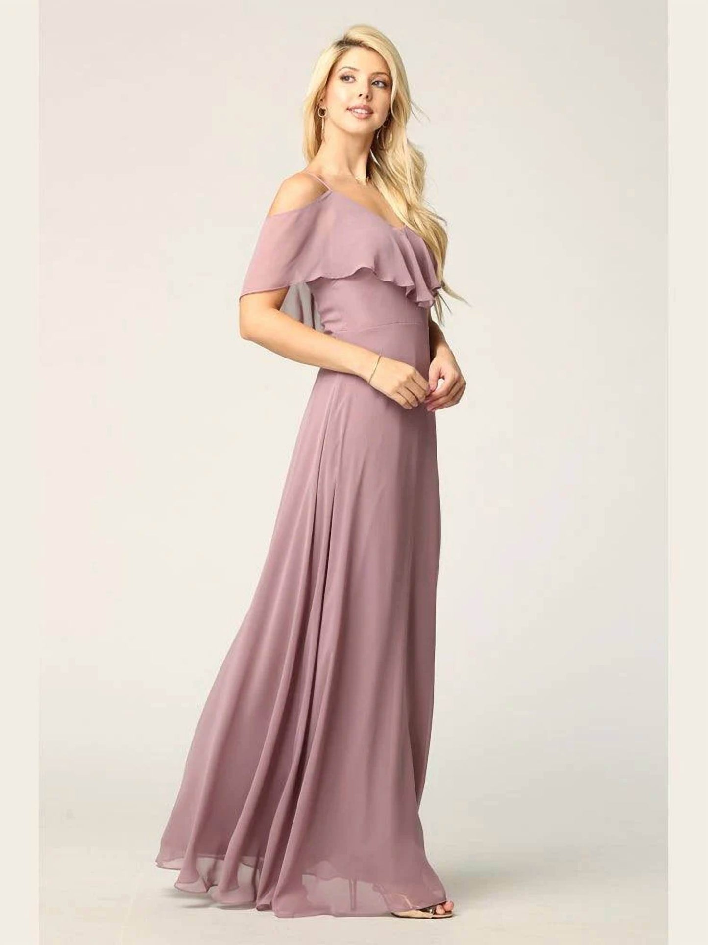 Eva USA - Chiffon Cold Shoulder Ruffle Sleeve Bridesmaid Dress - Rack Hunt