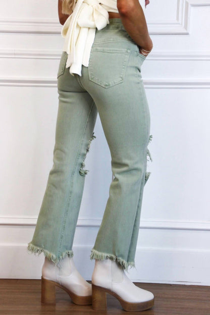 Riva Distressed High Rise Straight Leg Jeans