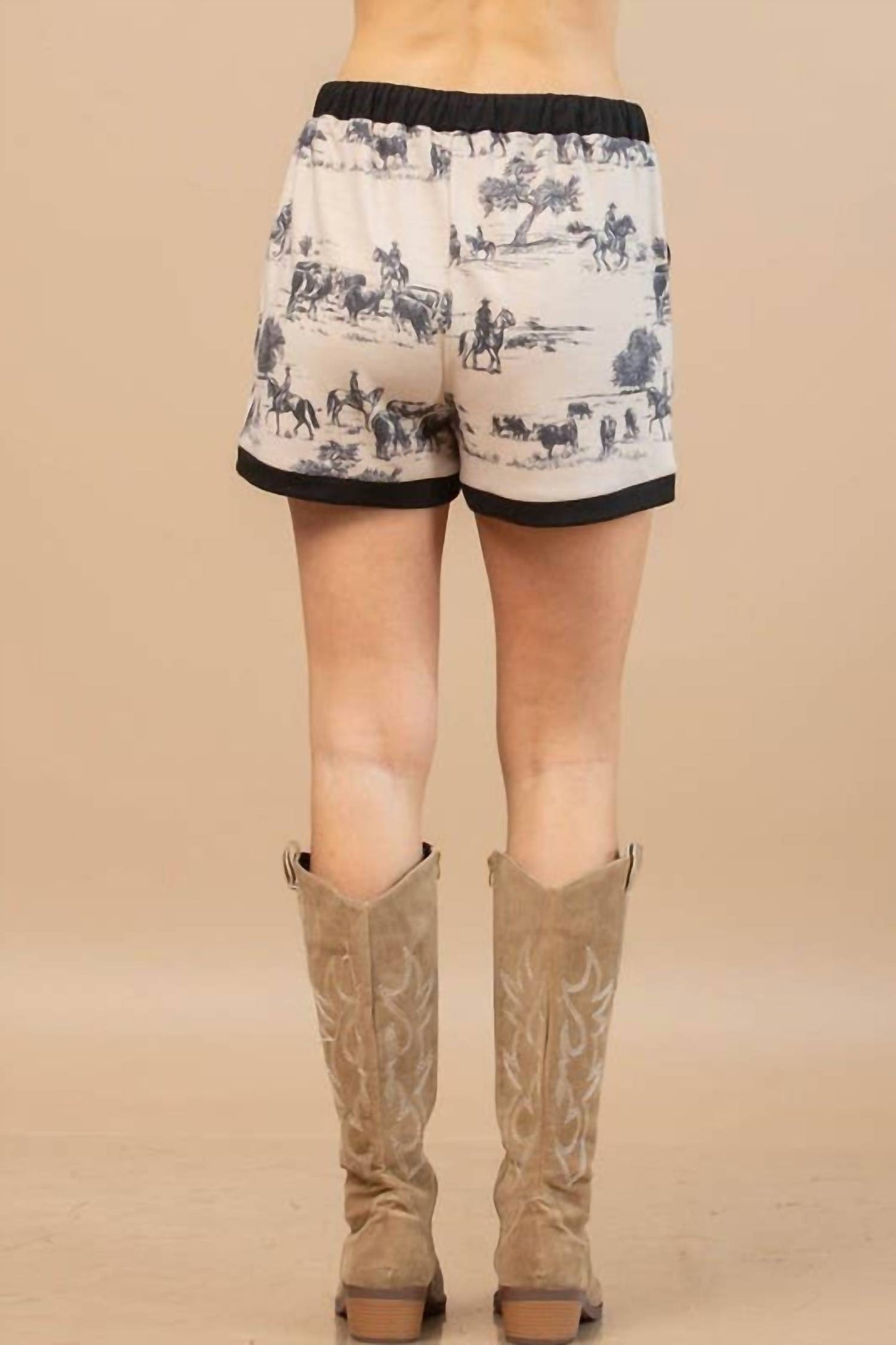 Dylan Western Print Color Block Knit Shorts