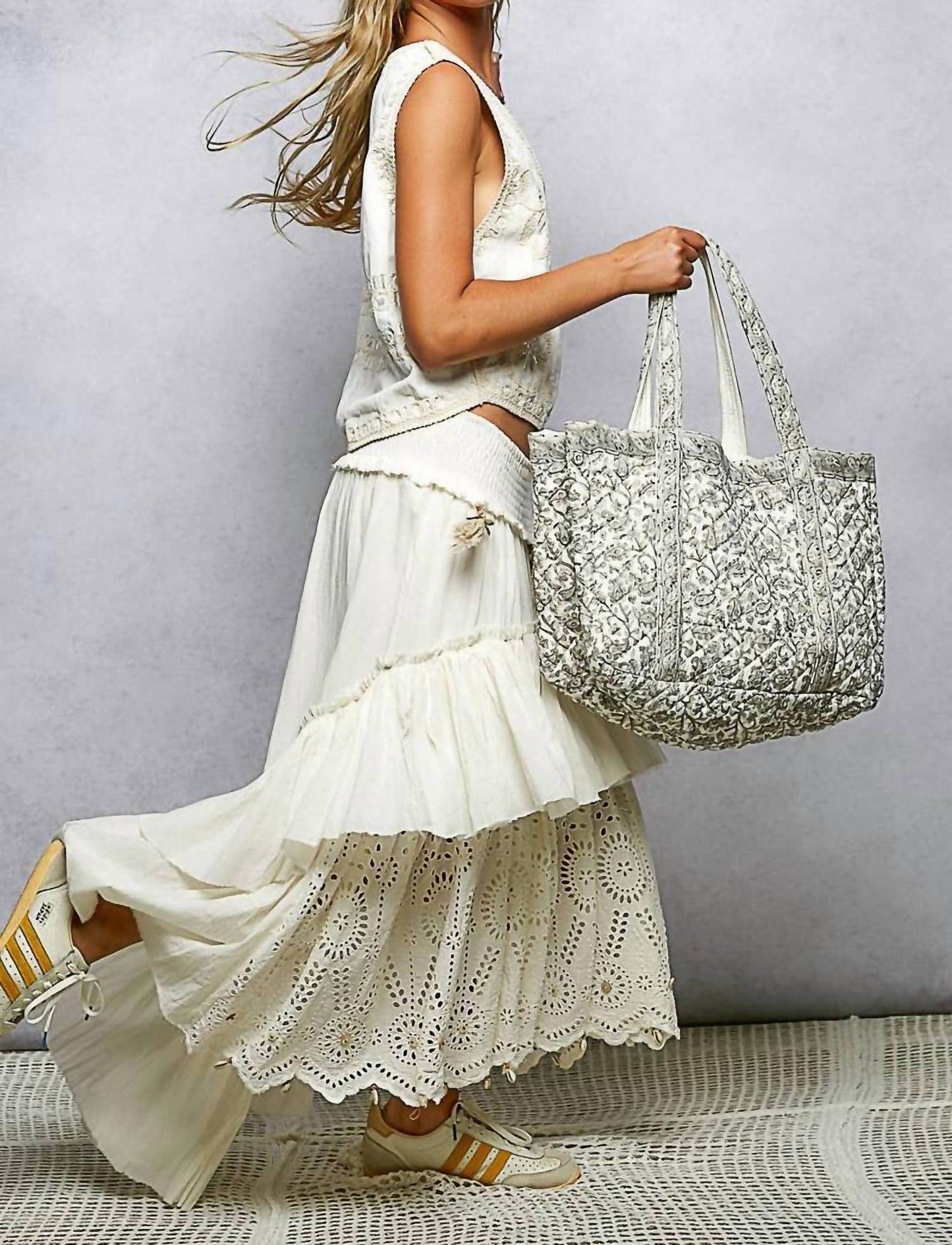 Women's Hand Block-printed Quilted Floral Tote Bag