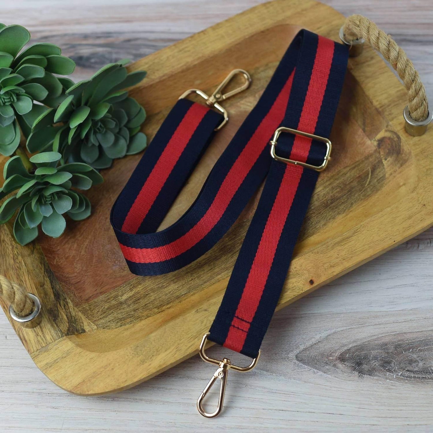 Lauren Lane - Women's Preppy Stripe Adjustable Crossbody Bag Purse Guitar Strap - Rack Hunt