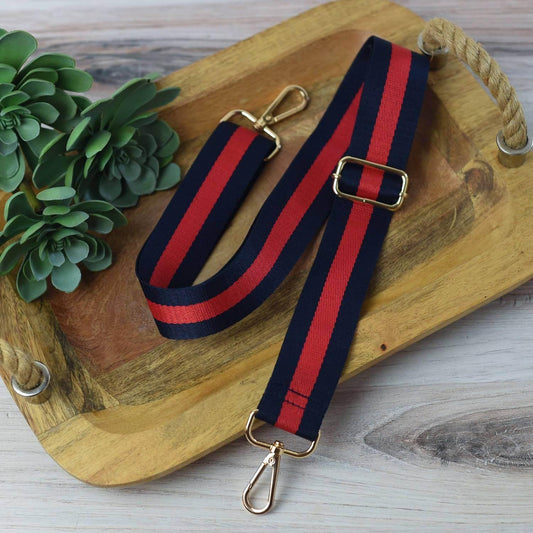 Lauren Lane - Women's Preppy Stripe Adjustable Crossbody Bag Purse Guitar Strap - Rack Hunt