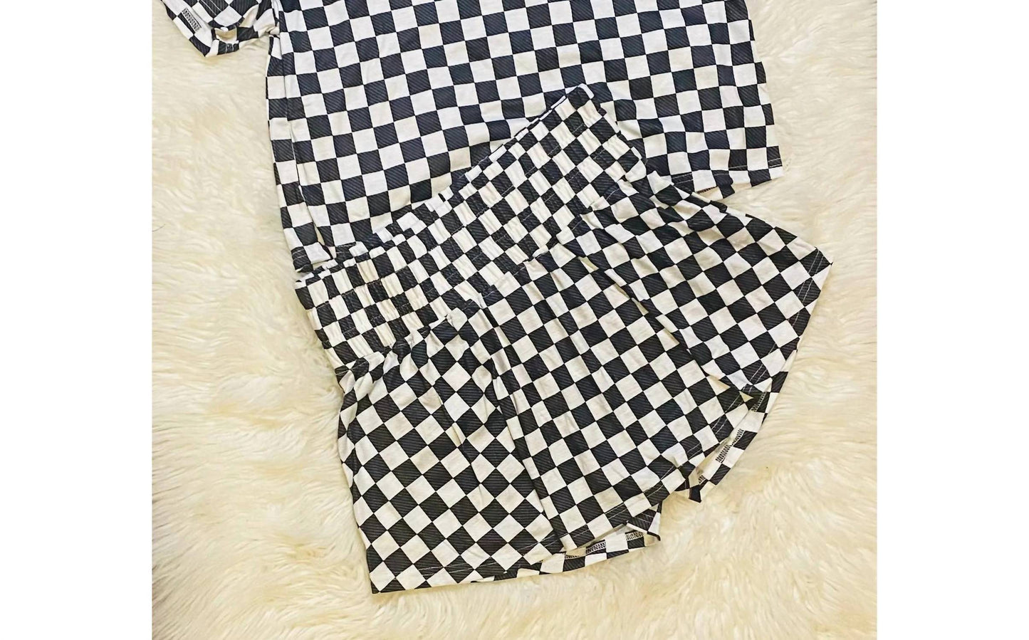 Checkerboard Top And High Waist Skort Set