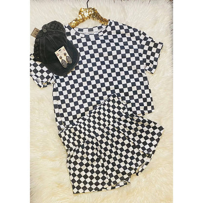 Checkerboard Top And High Waist Skort Set
