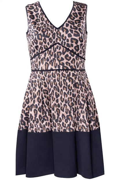 V Neck Leopard Print A-line Dress