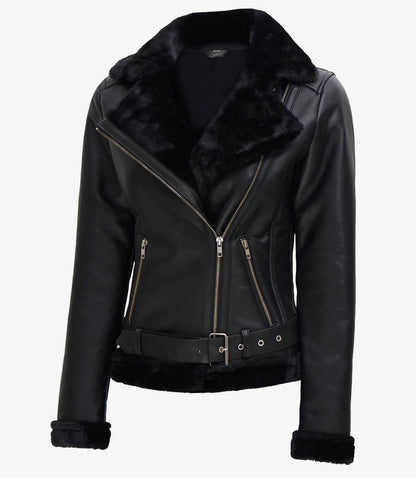Asymmetrical Shearling Leather Jacket