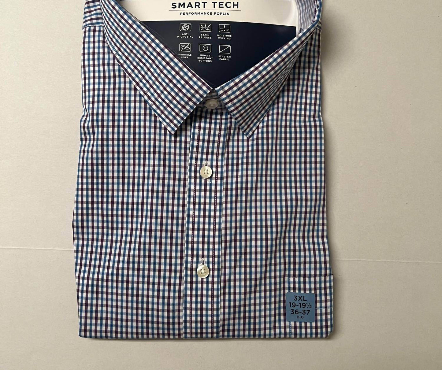 Stafford - Men's Plum Checked Smart Tech Performance Poplin Shirt - Rack Hunt -