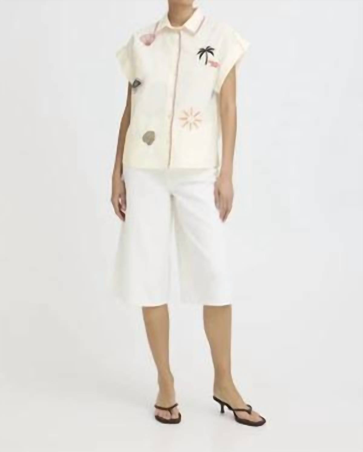 Button Front Embroidered Shirt
