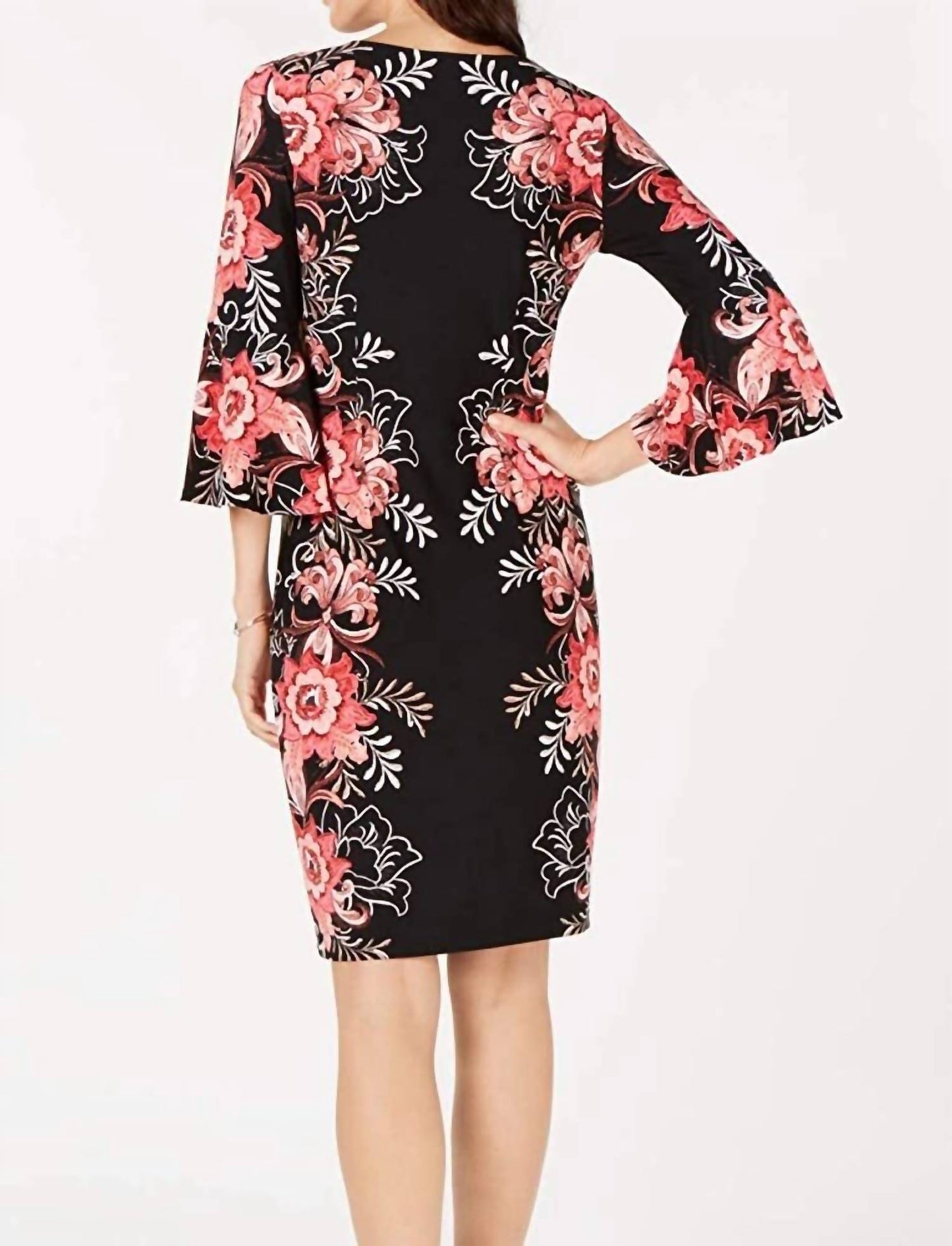 Floral Bell Sleeves Cocktail Dress - Petites