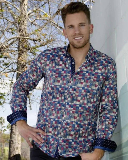 Men's Color Tiles Shirt With Trim