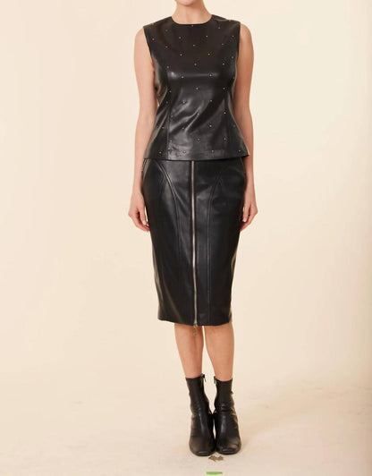 Faux Leather Long Zip Skirt