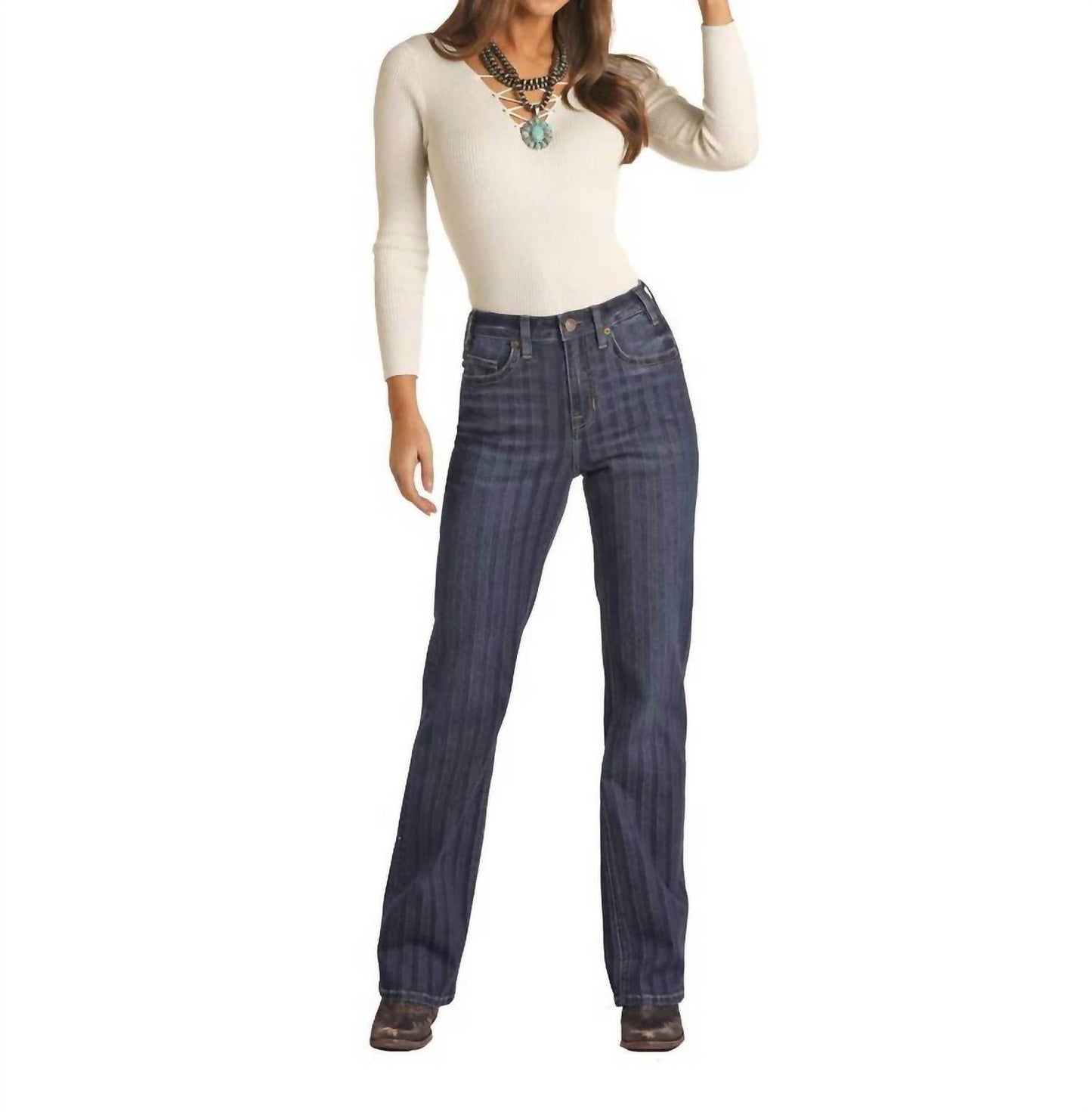 Rock & Roll Cowgirl - High-rise Tonal Stripe Boot Cut Jean - Rack Hunt