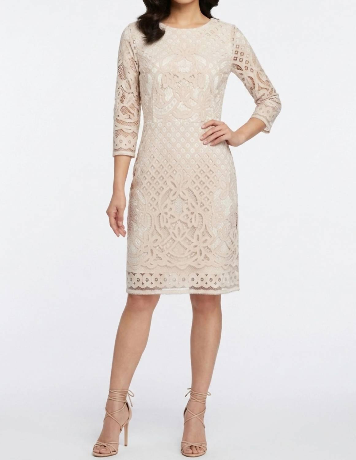 Geometric Lace 3/4-sleeve Party Dress