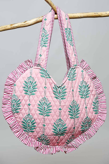 Heart Shaped Ruffle Edge Quilted Tote Bag