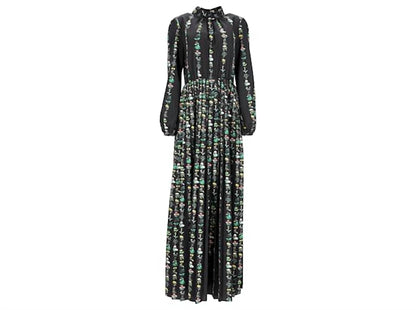 Floral Crepe De Chine Pleated Maxi Dress