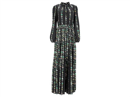 Floral Crepe De Chine Pleated Maxi Dress