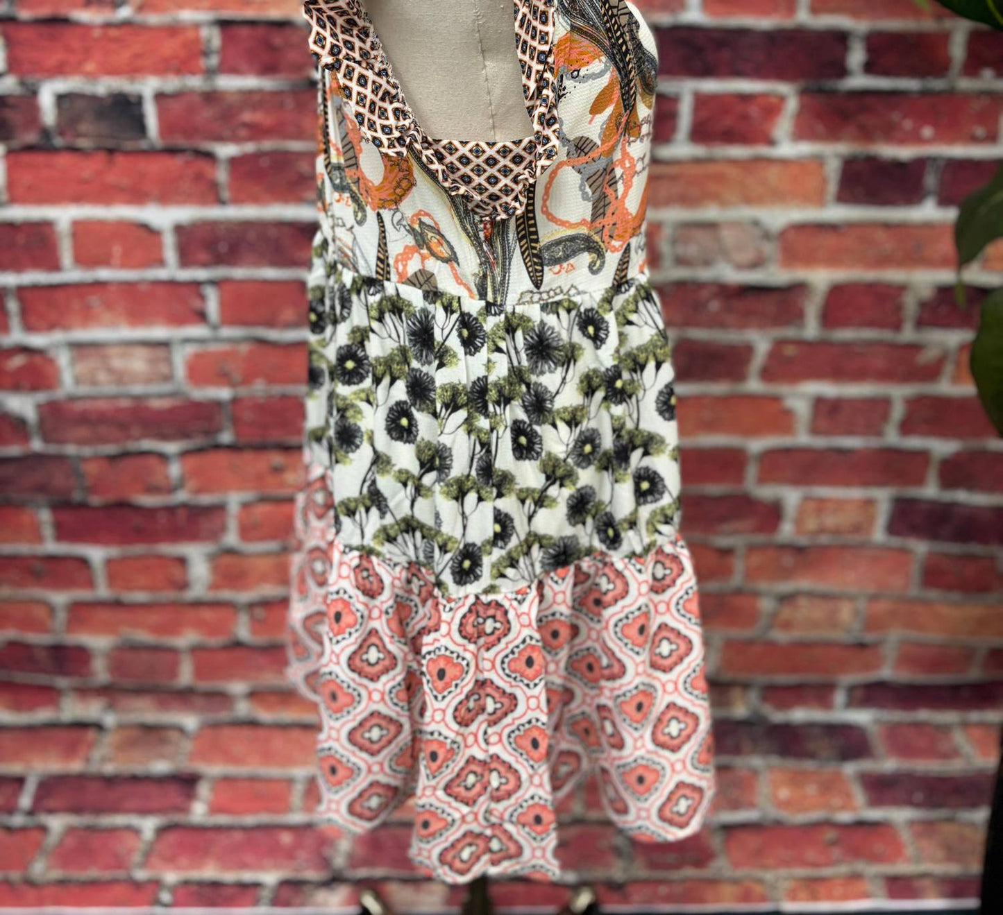 Sunset Patchwork Ruffle Dress