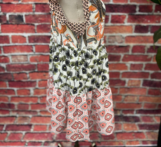 Sunset Patchwork Ruffle Dress