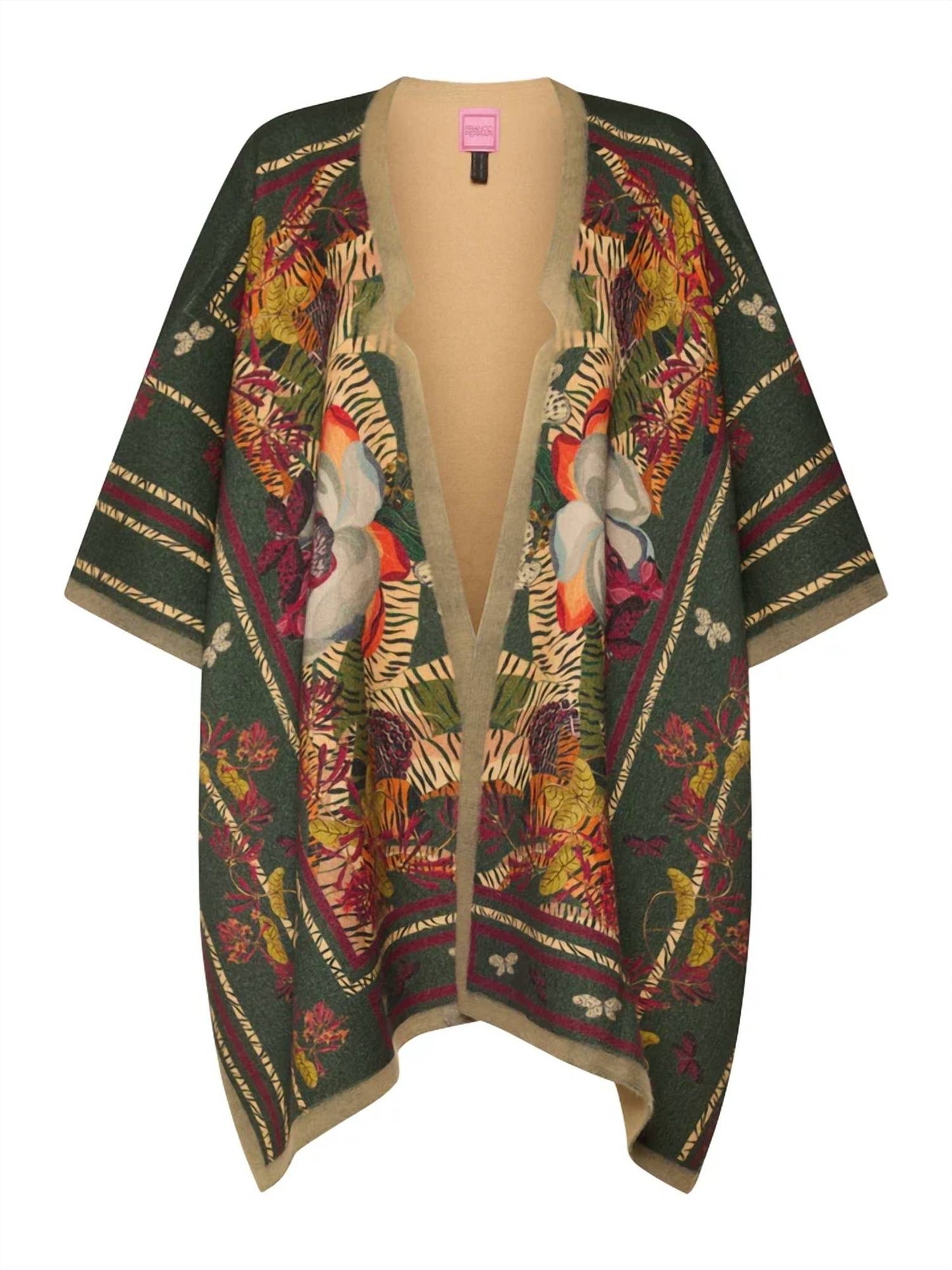 Printed Wool Poncho Cape