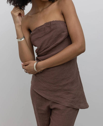 Draped Strapless Linen Top