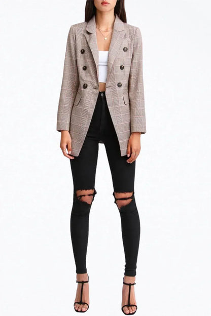 belle & bloom - DOUBLE-BREASTED PRINCE OF WALES CHECKED WOVEN BLAZER - Rack Hunt