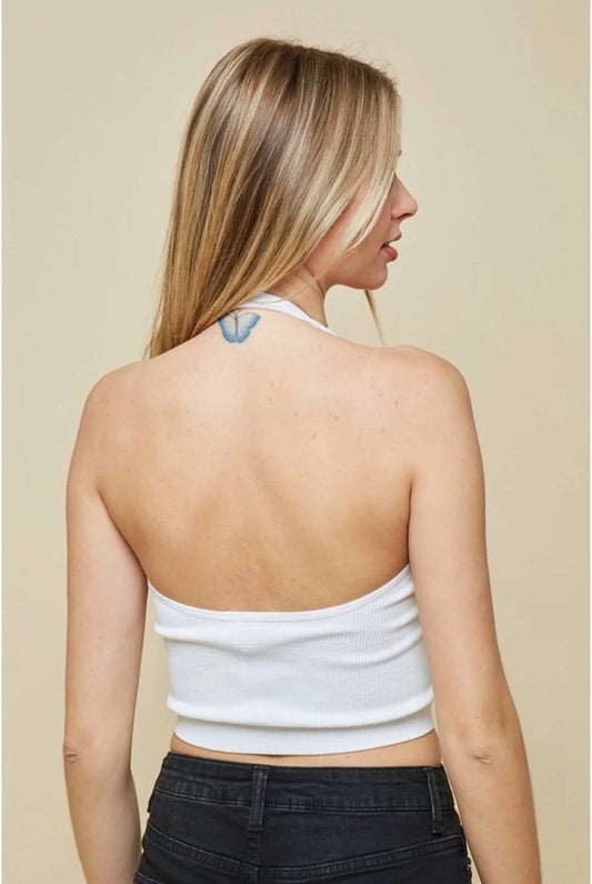 Brittney Halter Double Sided Zipper Crop Top