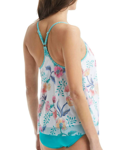 Ruffle Mesh Layer Underwire Tankini Top