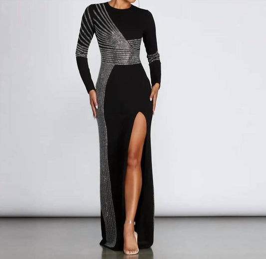 GAJE - Lita Heat Stone High Slit Formal Evening Dress - Rack Hunt -