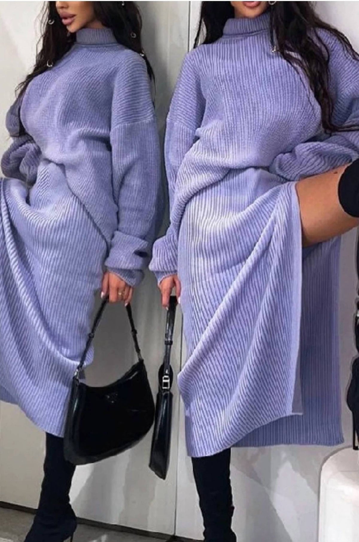 Charlie Turtleneck Knitted Pullover Slit Skirt Set