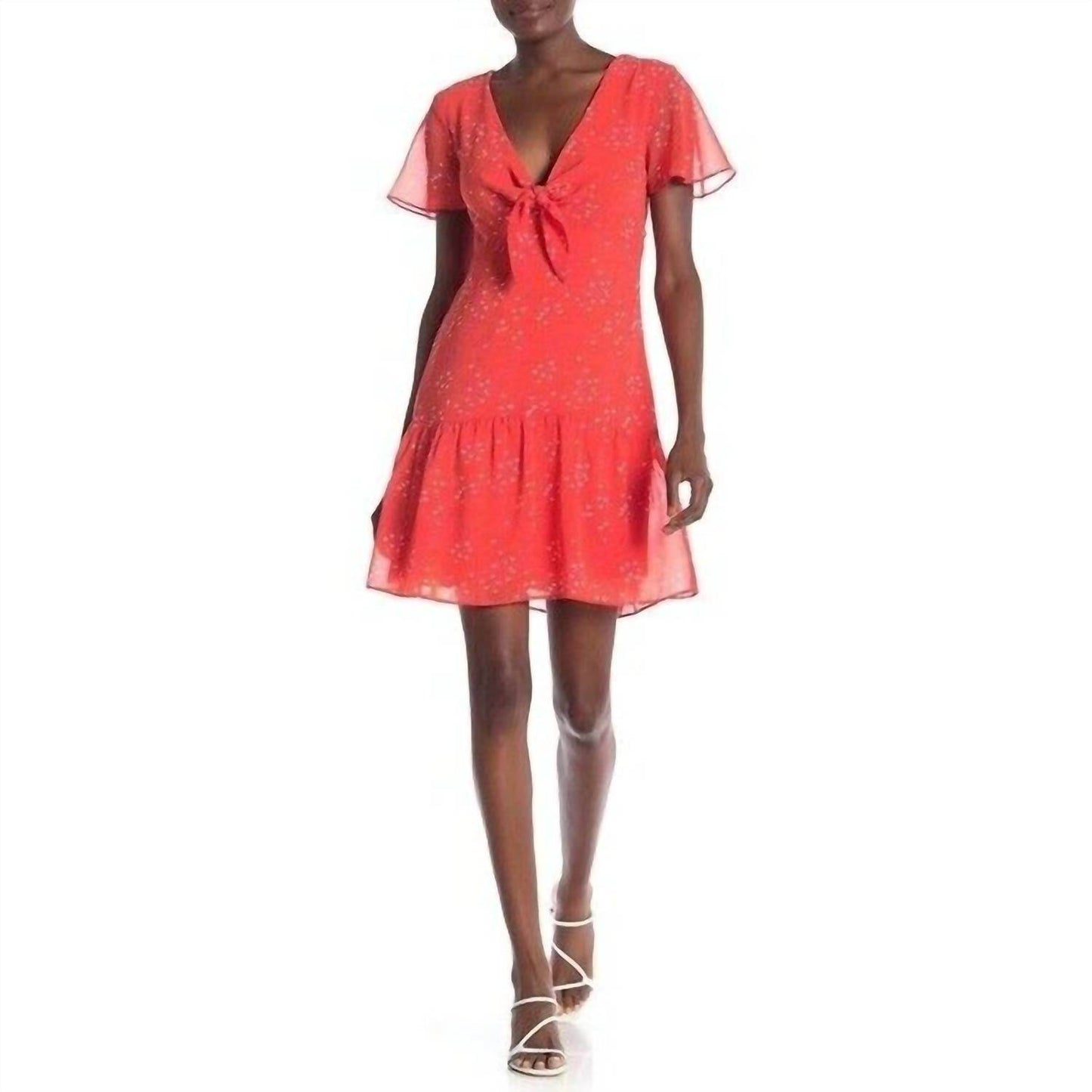 Willow & Clay - Heart Print Front Tie Ruffle Hem Chiffon Dress - Rack Hunt