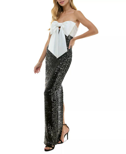 Elegant Bow-bodice Sequinned Prom Evening Gown