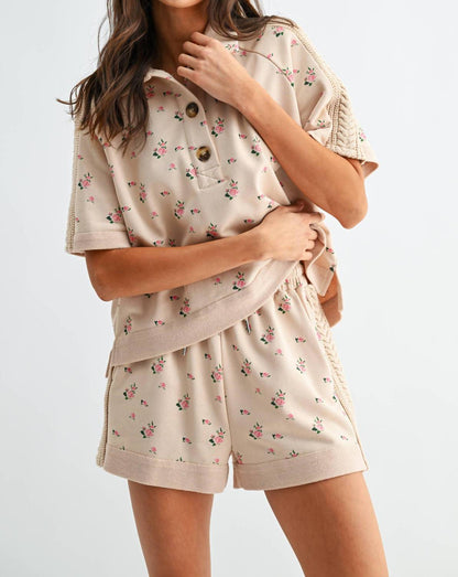 Floral Short Sleeve Top and Shorts Set