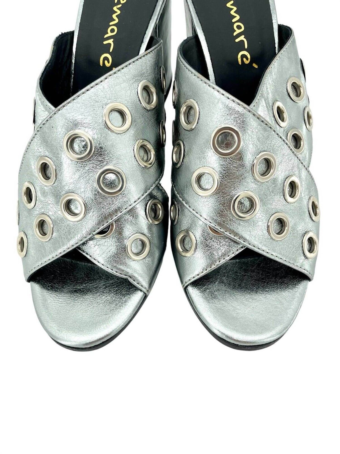 LEMARÉ - Women's Metallic Cross Grommet Block Heel Sandals - Rack Hunt