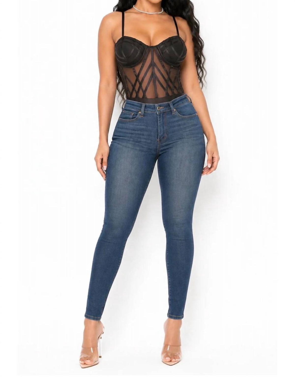 What A Day Adjustable Strap Mesh Detail Fitted Leotard Bodysuit