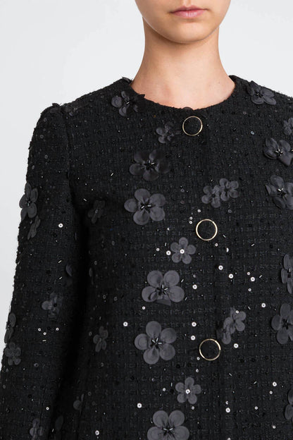 Floral And Sequin Bouclé Coat