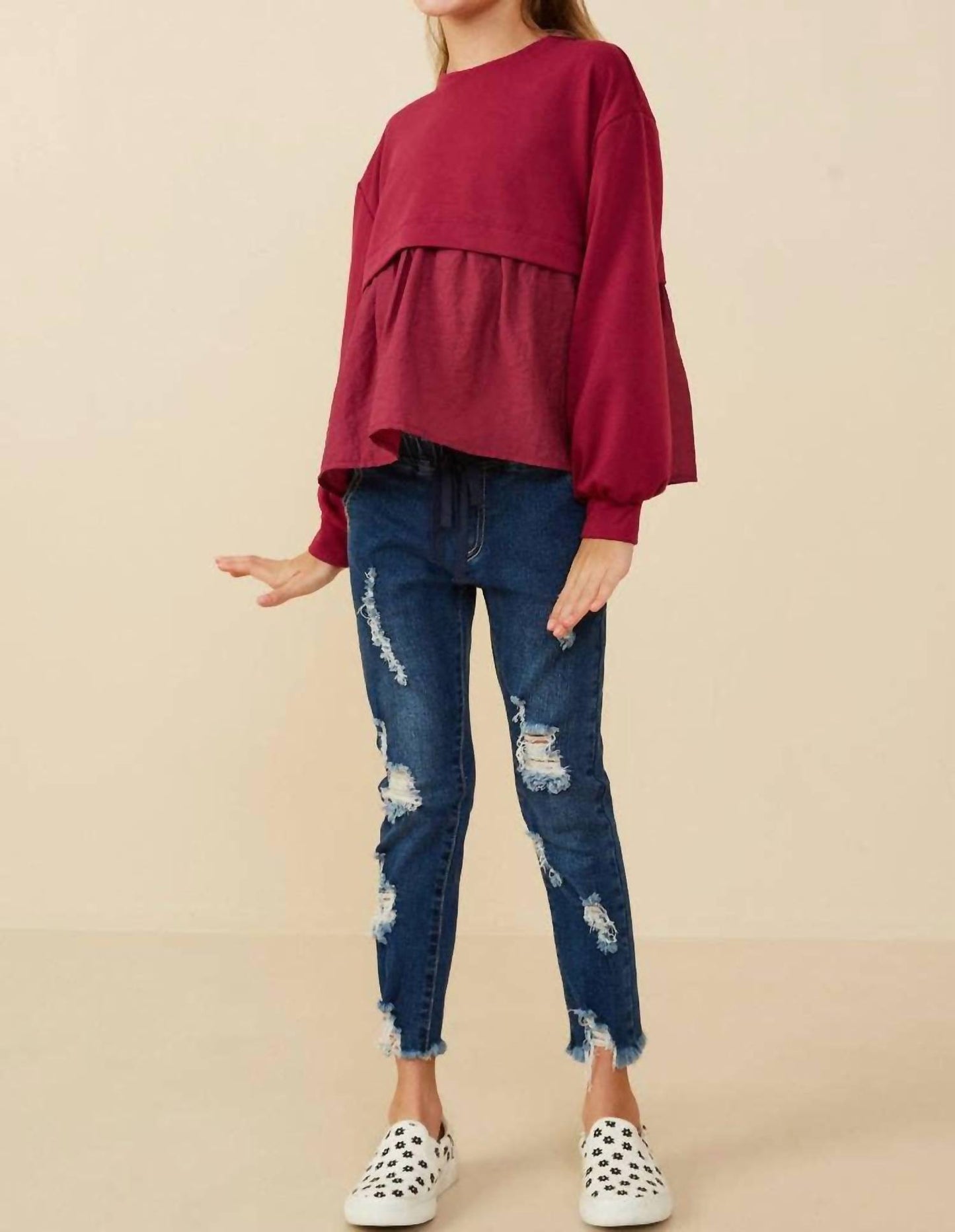 Girl's Mix Media French Terry Knit Top